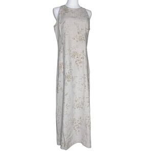 Vintage Y2K GAP Linen Brown Floral Fairycore Bohemian Maxi Dress Keyhole Back